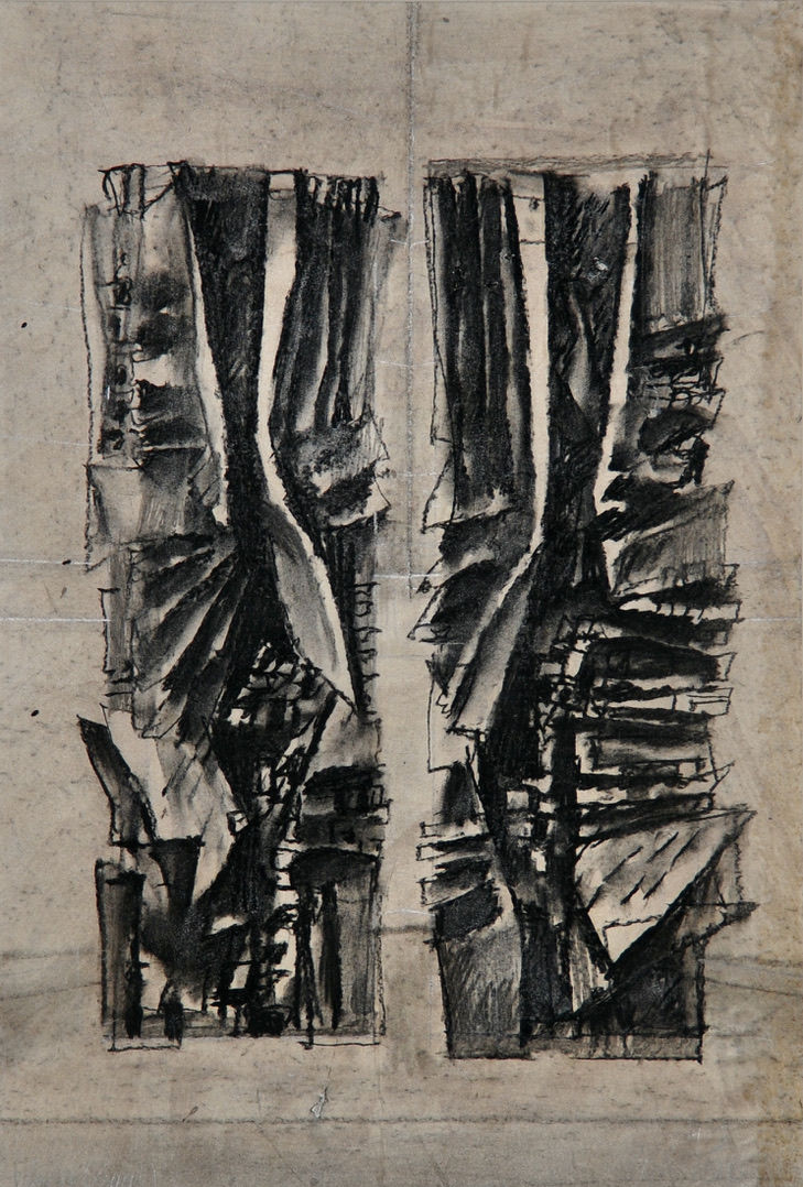 Wächter – 1967, Entwurfzeichnung (Kohle), 51 x 33 cm